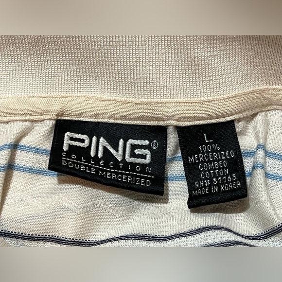 Ping Collection Golf Polo Tan/Beige Blue Black Stripes Sz L - Picture 10 of 11